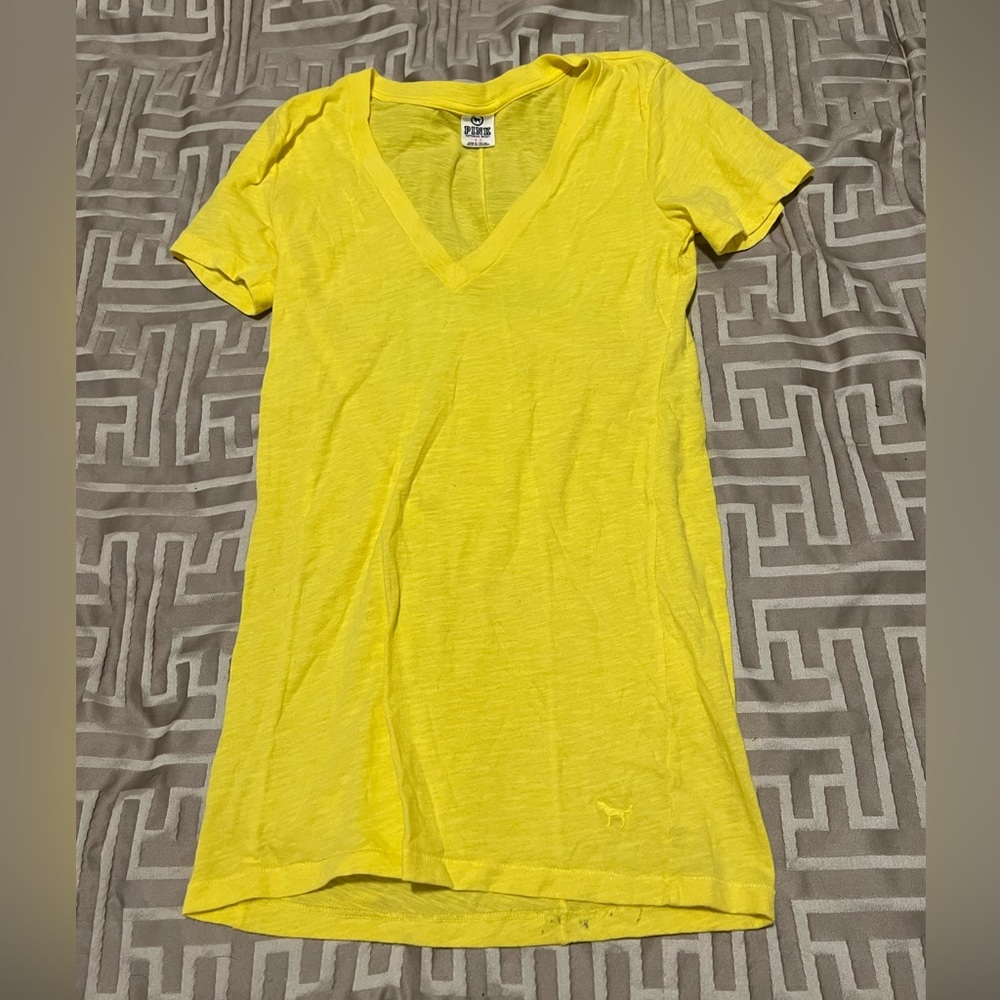 Yellow PINK Victorias Secret V Neck